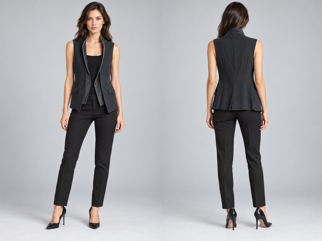 rag & bone Longline Weste • Schwarz • Lederbesatz • Made in USA • Gr. 8 (M)