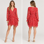 IRO Paris Kleid • Modell Beaumont • Rot Floral • Langarm • Gr. 40