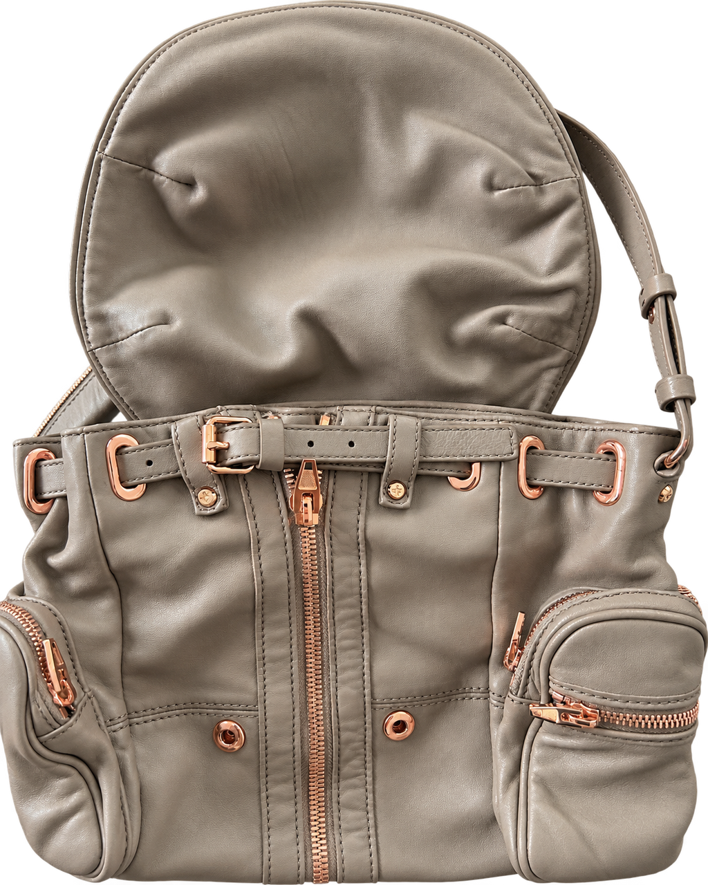 Alexander Wang Marti Rucksack – Graues Leder mit Roségold-Beschlägen