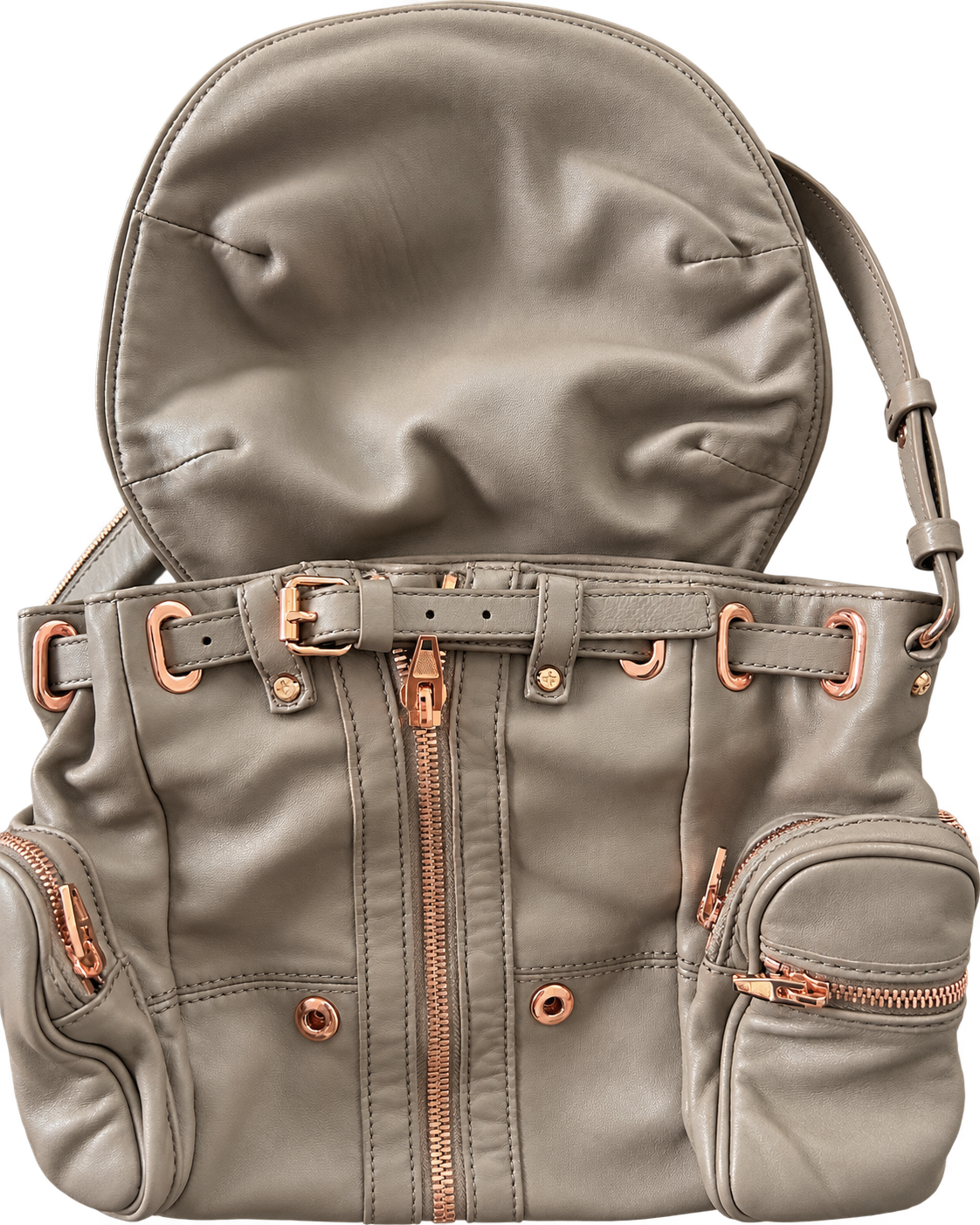 Alexander Wang Marti Rucksack – Graues Leder mit Roségold-Beschlägen