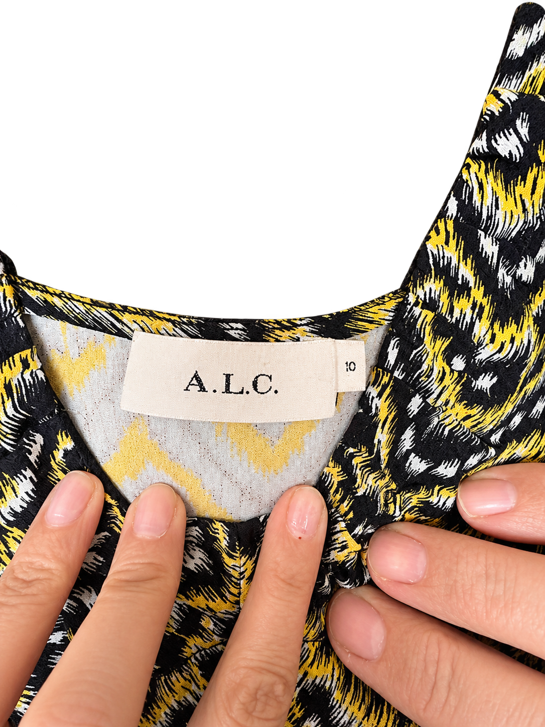 A.L.C. Sommerkleid • Zickzack-Print • Asymmetrischer Saum • Gr. 10 US (EU 40)