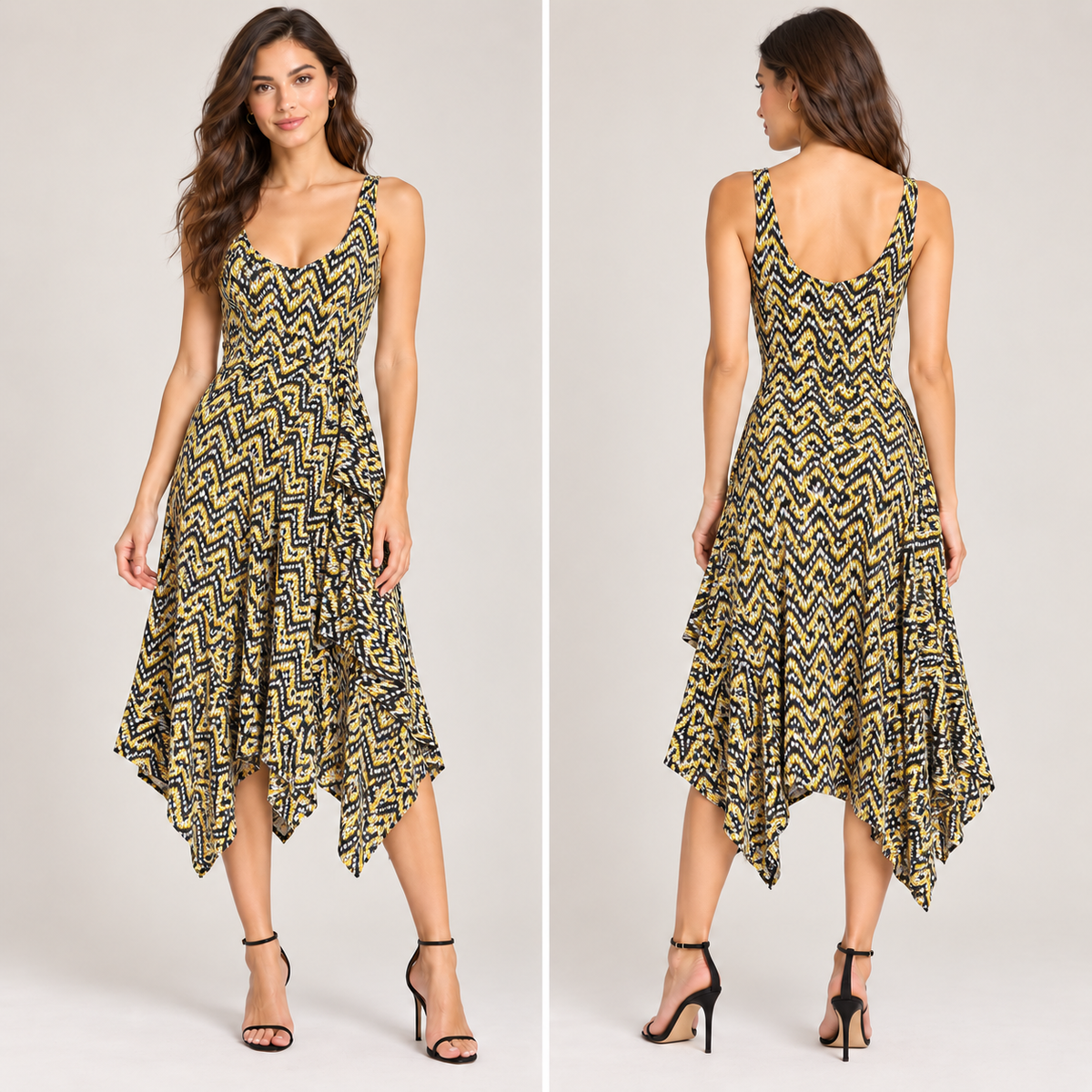 A.L.C. Sommerkleid • Zickzack-Print • Asymmetrischer Saum • Gr. 10 US (EU 40)